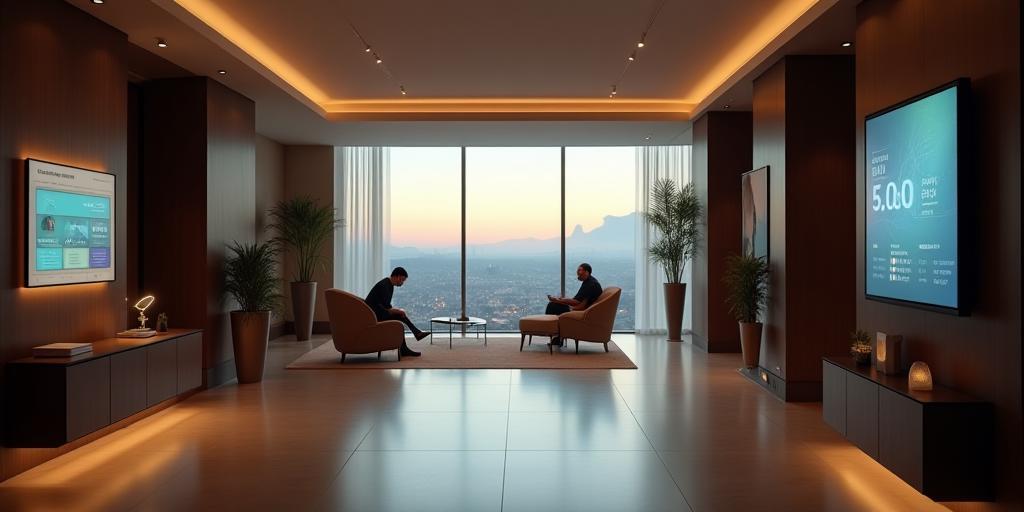 Modern hotel lobby interface showcasing technology integration